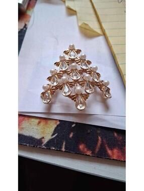 Vintage Butler & Wilson Angel Brooch: Faux Pearl Christmas Tree, Gold-Toned